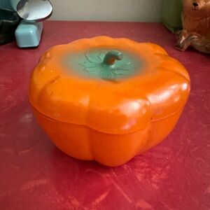 Vintage Hazel atlas orange Tomato bell pepper pumpkin shaped Refrigerator Jar